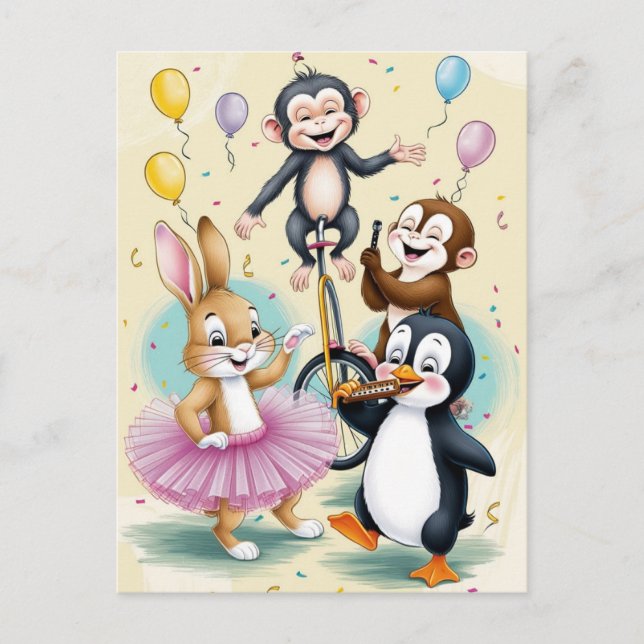 Cute animals doing silly things  postcard (Front)