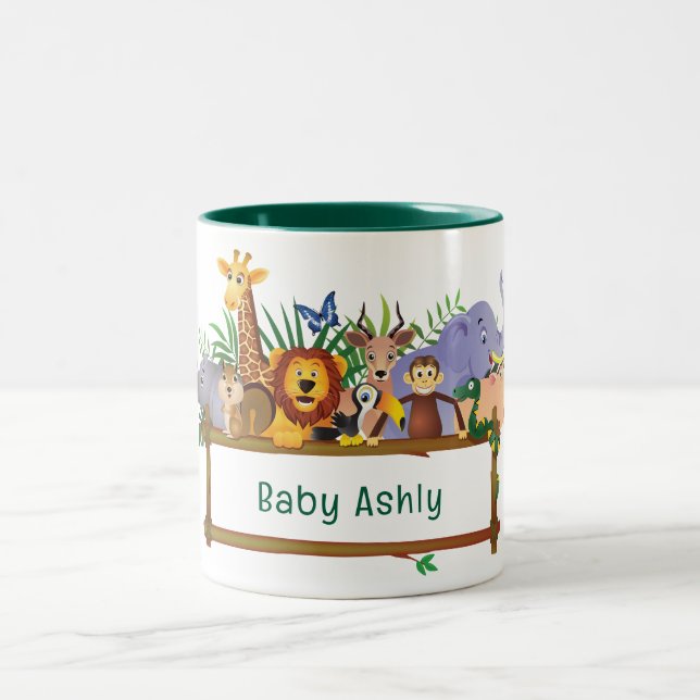 Cute animals Flower Wreath Custom Name Mug (Center)