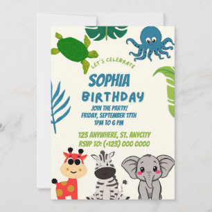 Cute animals for a child's fifth birthday holiday card