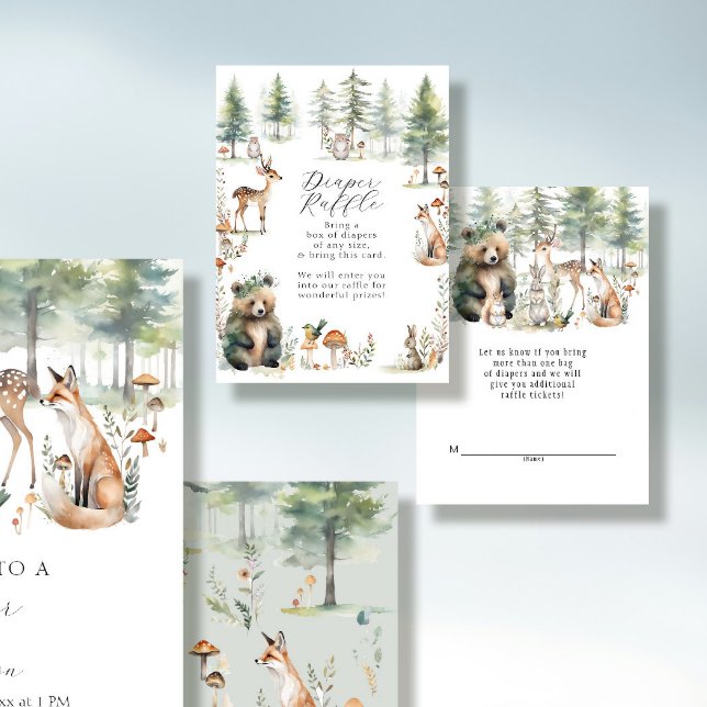 Cute Animals Forest Woodland Bear Diaper Raffle  Enclosure Card (Creator Uploaded)