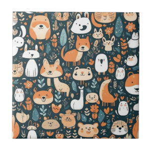 Cute animals fun design green decor ceramic tile