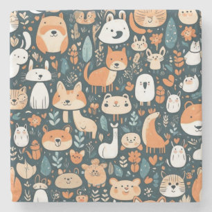 Cute animals fun design green decor stone coaster