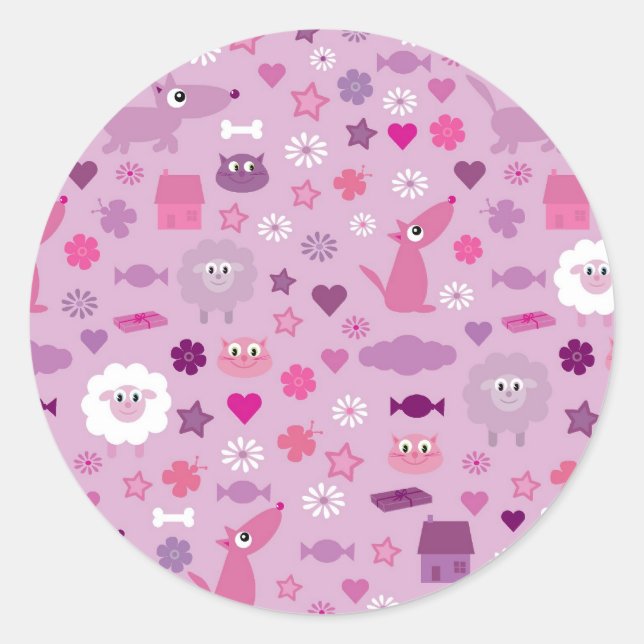 Cute Animals & Fun Stuff For Girls Lilac Stickers (Front)