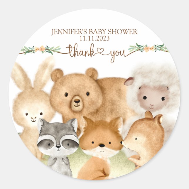 Cute Animals Fur Family Thank you Classic Round Sticker (Front)