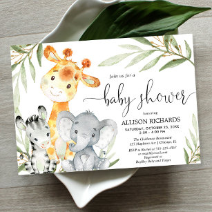 Cute animals gender neutral safari baby shower invitation
