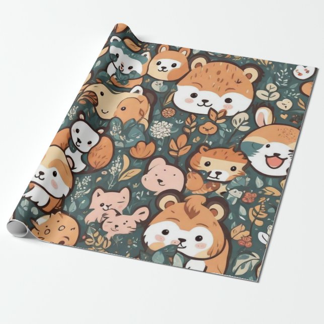 Cute animals gift ideas Wrapping Paper (Unrolled)