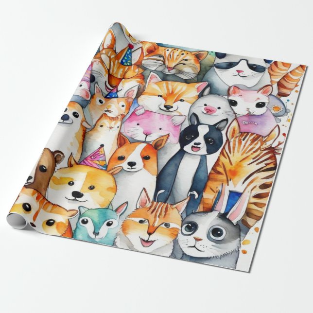 Cute animals gift ideas Wrapping Paper (Unrolled)