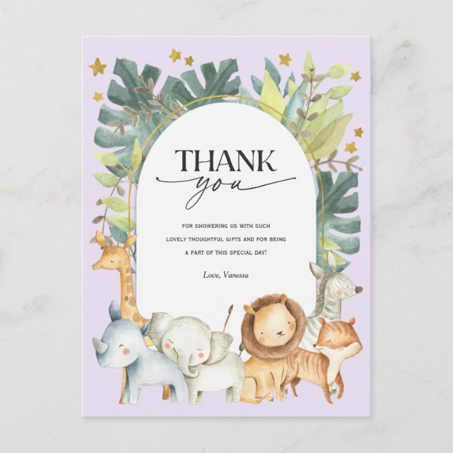 Cute animals Girl baby shower thank you postcard (Front)