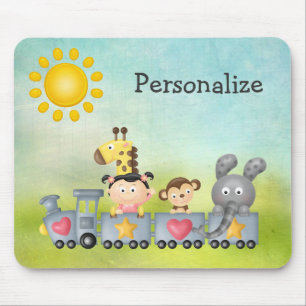 Cute Animals & Girl on Train Mousepad