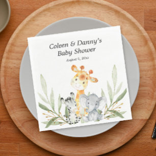 Cute animals greenery gender neutral watercolor napkin