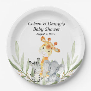 Cute animals greenery gender neutral watercolor paper plate