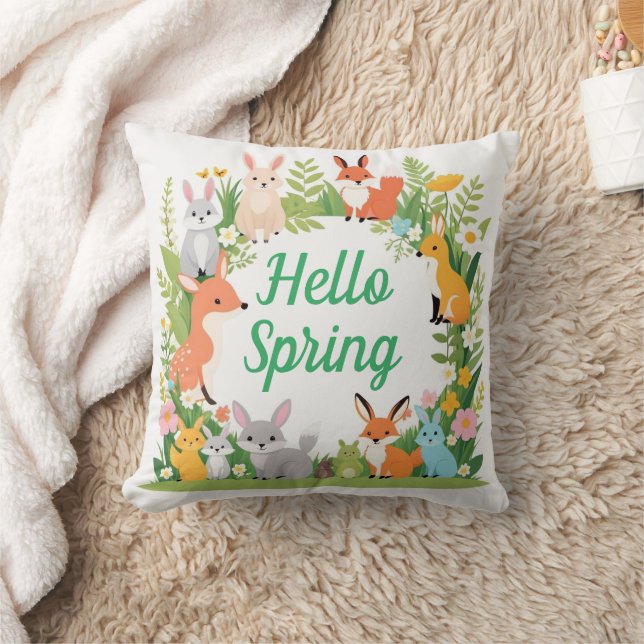 Cute animals, Hello Spring,  Cushion (Blanket)