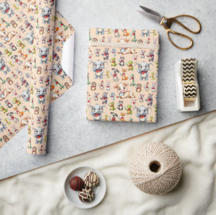 Cute Animals Holding Milk Bottles 4 Wrapping Paper