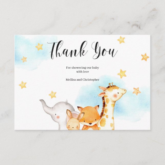 Cute animals hot air balloon baby shower thank you enclosure card (Front)
