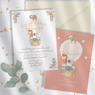 Cute Animals Hot Air Balloon Giraffe Sloth Zebra Invitation