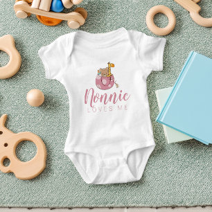 Cute Animals in a Basket Nonnie Loves Me Baby Bodysuit