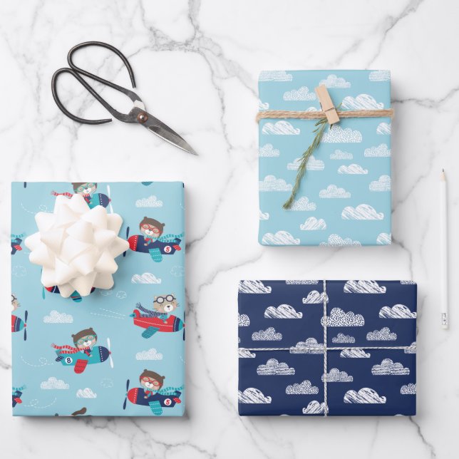 Cute animals in aeroplanes Wrapping Paper (Front)