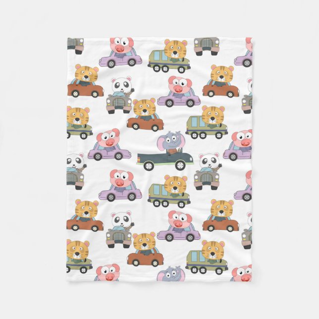 Cute Animals In Cars Pattern Fleece Blanket (Front)