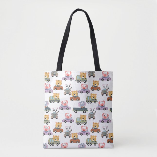 Cute Animals In Cars Pattern Tote Bag (Front)