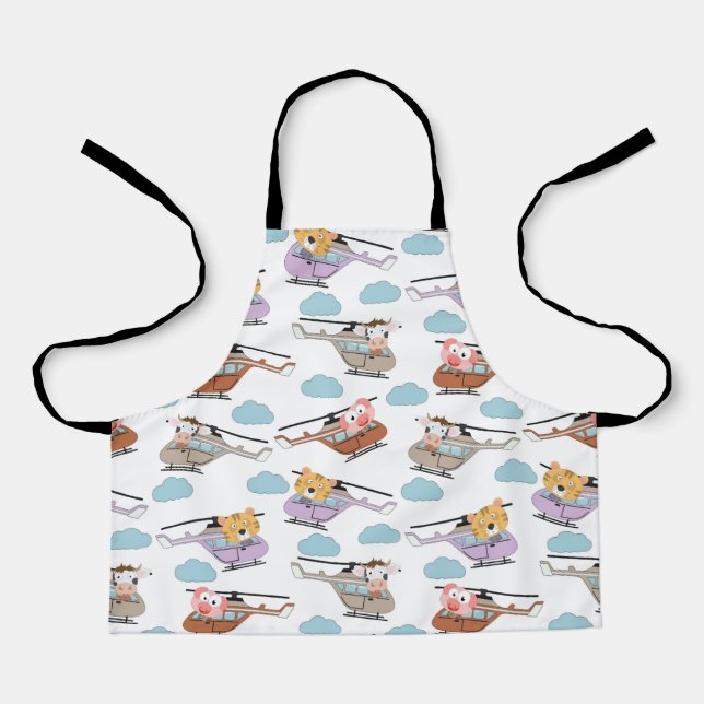 Cute Animals In Helicopter Pattern Apron (Front)