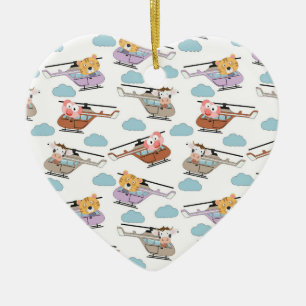 Cute Animals In Helicopter Pattern Ceramic Ornament