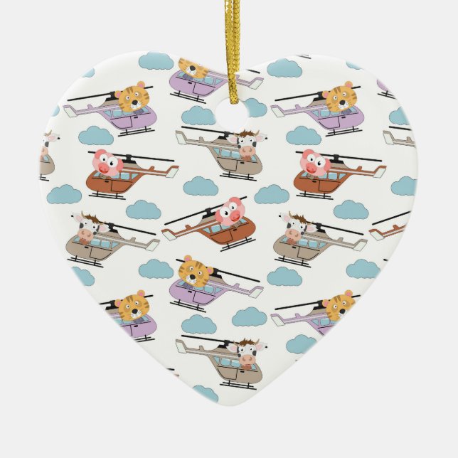 Cute Animals In Helicopter Pattern Ceramic Ornament (Front)