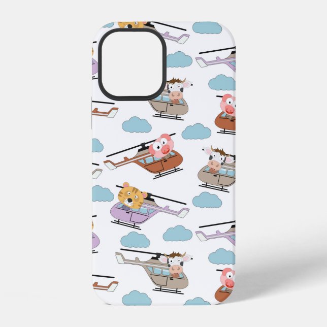 Cute Animals In Helicopter Pattern iPhone Case (Back)