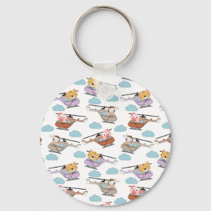 Cute Animals In Helicopter Pattern Key Ring