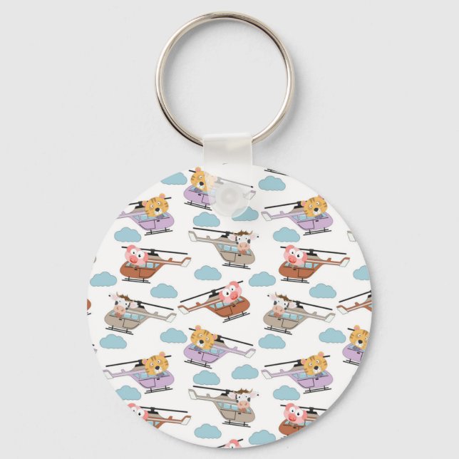 Cute Animals In Helicopter Pattern Key Ring (Front)