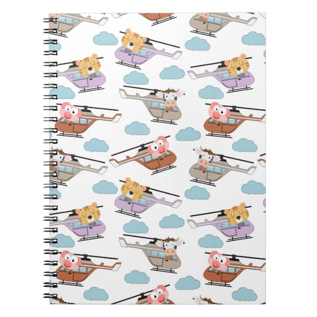 Cute Animals In Helicopter Pattern Notebook (Front)