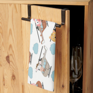 Cute Animals In Helicopter Pattern Tea Towel