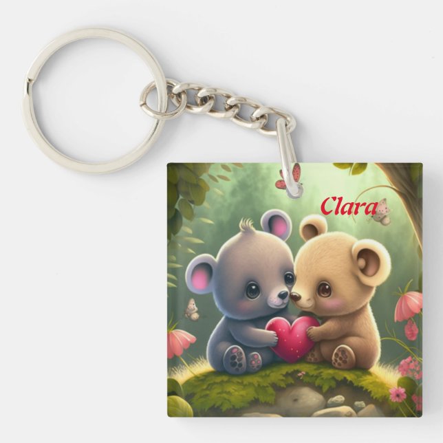 Cute animals in love   key ring (Front)