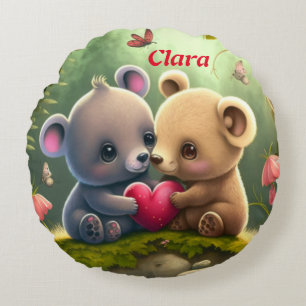 Cute animals in love round cushion