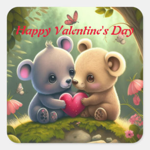 Cute animals in love square sticker