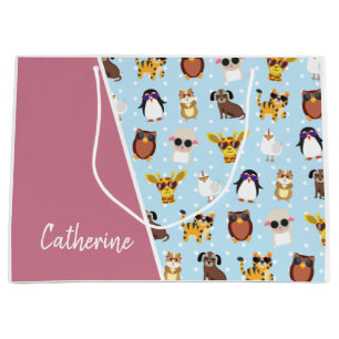 Cute Animals in Sunglasses with Name Large Gift Bag