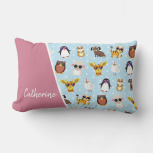 Cute Animals in Sunglasses with Name Lumbar Cushion