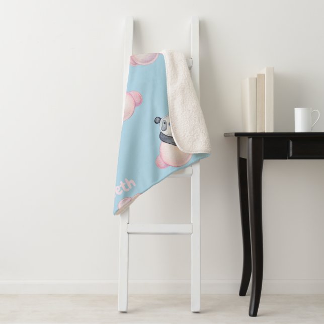 Cute Animals In The Clouds Monogram Sherpa Blanket (In Situ)