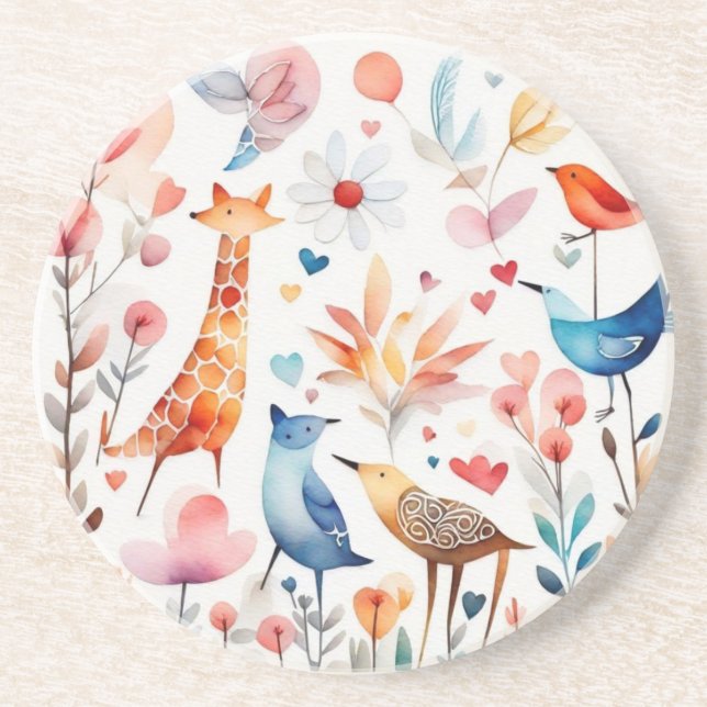 Cute animals in the garden coaster (Front)