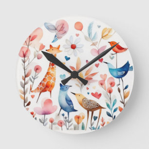 Cute animals in the garden round clock