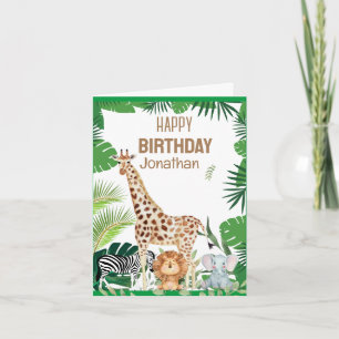 Cute animals in the jungle big giraffe birthday note card