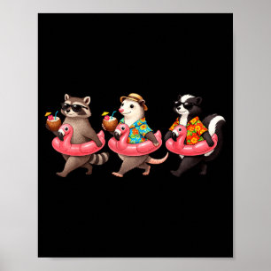 Cute animals kawaii summer swimming pool hawaiian poster