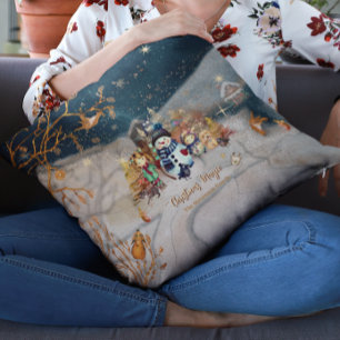 Cute Animals, Kids Christmas blue Cushion