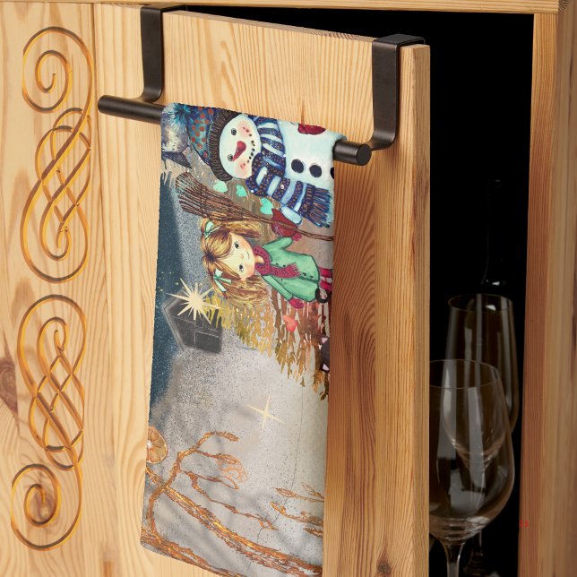 Cute Animals, Kids Christmas blue Tea Towel (Cute Animals, Kids Christmas blue Kitchen Towel)