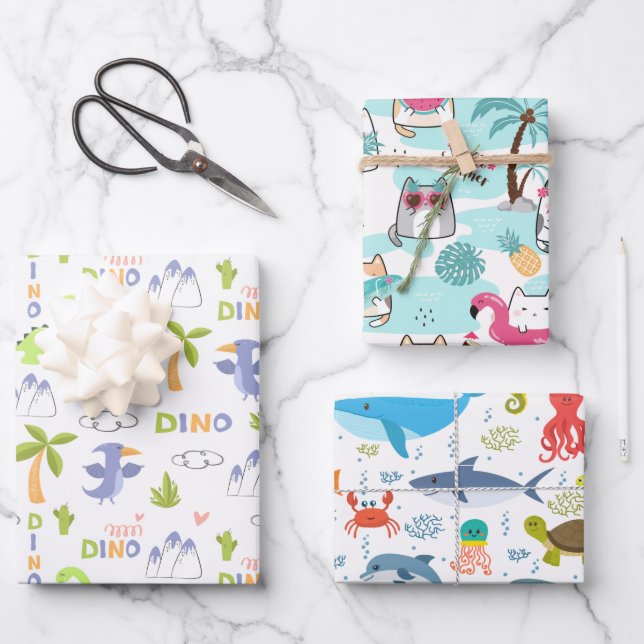 Cute Animals Kids Gift Wrapping Paper Sheet (Front)