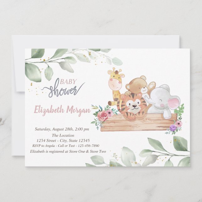 Cute Animals Leaves Baby Shower Invitation (Front)