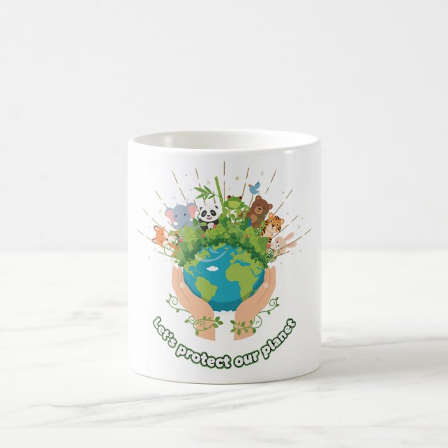 Cute Animals Let's Protect Our Planet Earth Day  Coffee Mug (Center)