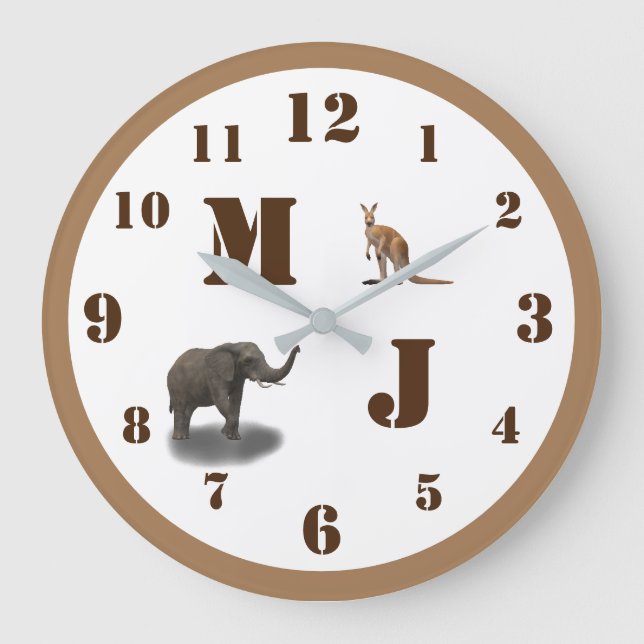 Cute Animals Monogrammed Acrylic Wall Clock (Front)