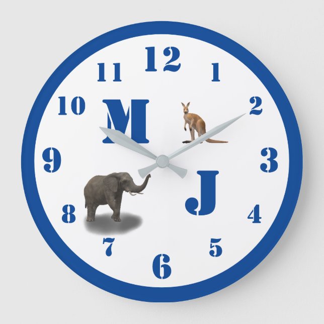 Cute Animals Monogrammed Acrylic Wall Clock (Front)