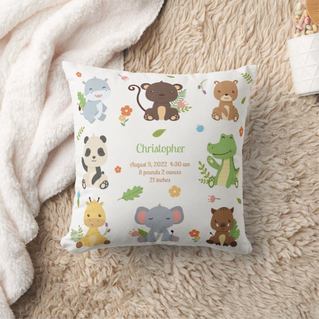 Cute Animals New Baby Announcement Cushion (Blanket)