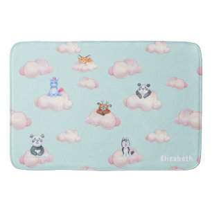 Cute Animals On Clouds Monogram Bath Mat